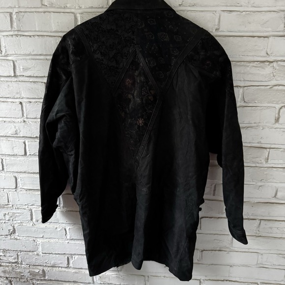 Wilson's Leather Women's Black Coat 45" Long Size L Paisley Pattern Rn 69426 - Picture 2 of 10